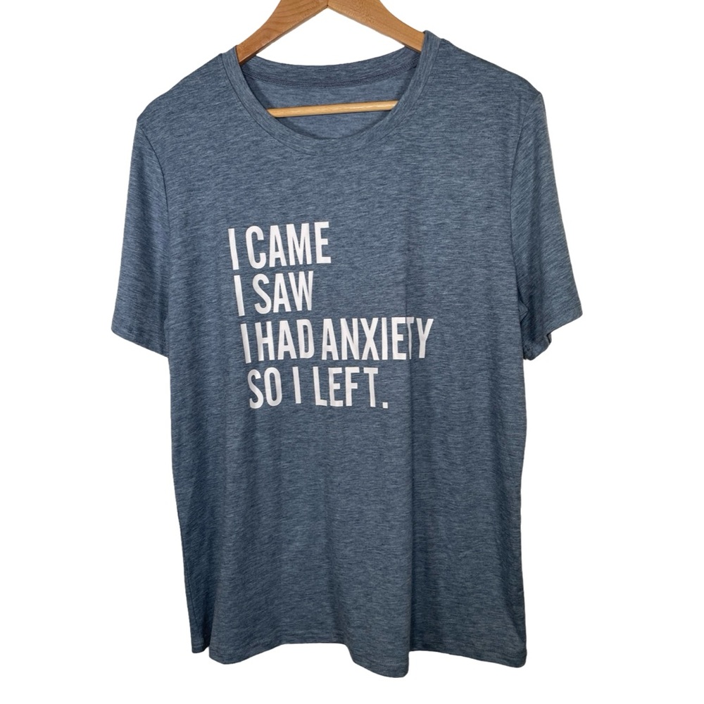 FUNNY GRAPHIC SHORT SLEEVE BLUE T- SHIRT ABOUT ANXIETY. 051T